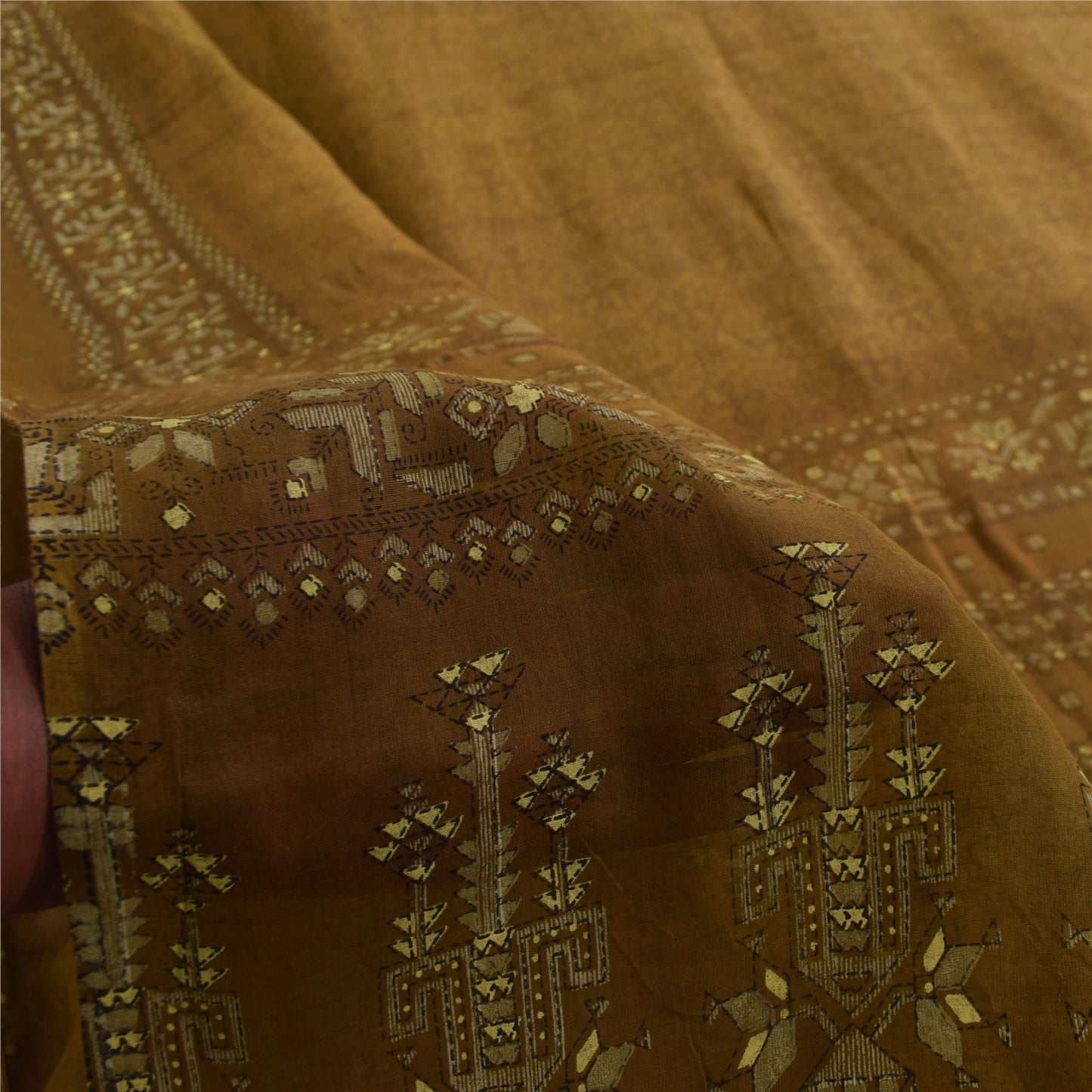 Sanskriti Vintage Sarees Heena Green Pure Cotton Printed Sari 5+yd Craft Fabric