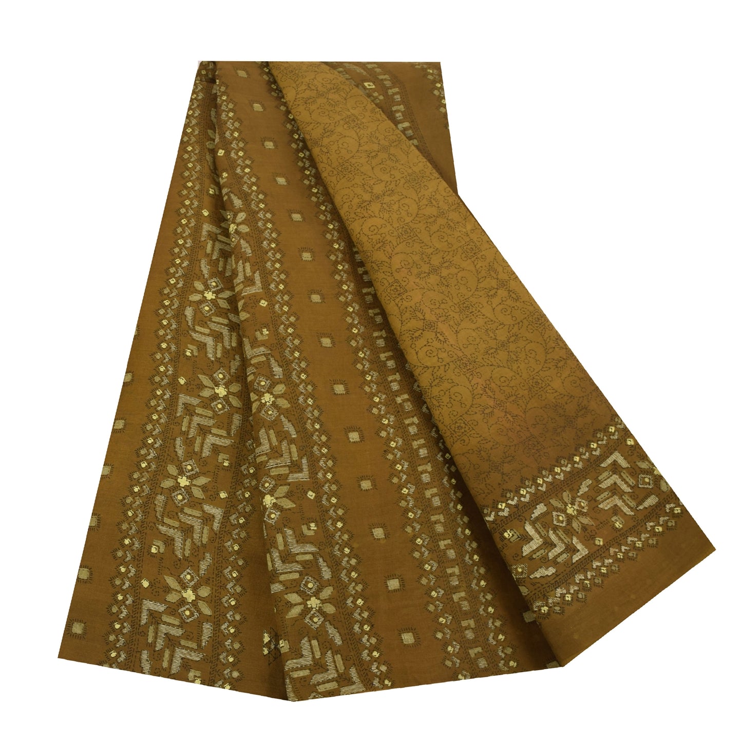 Sanskriti Vintage Sarees Heena Green Pure Cotton Printed Sari 5+yd Craft Fabric