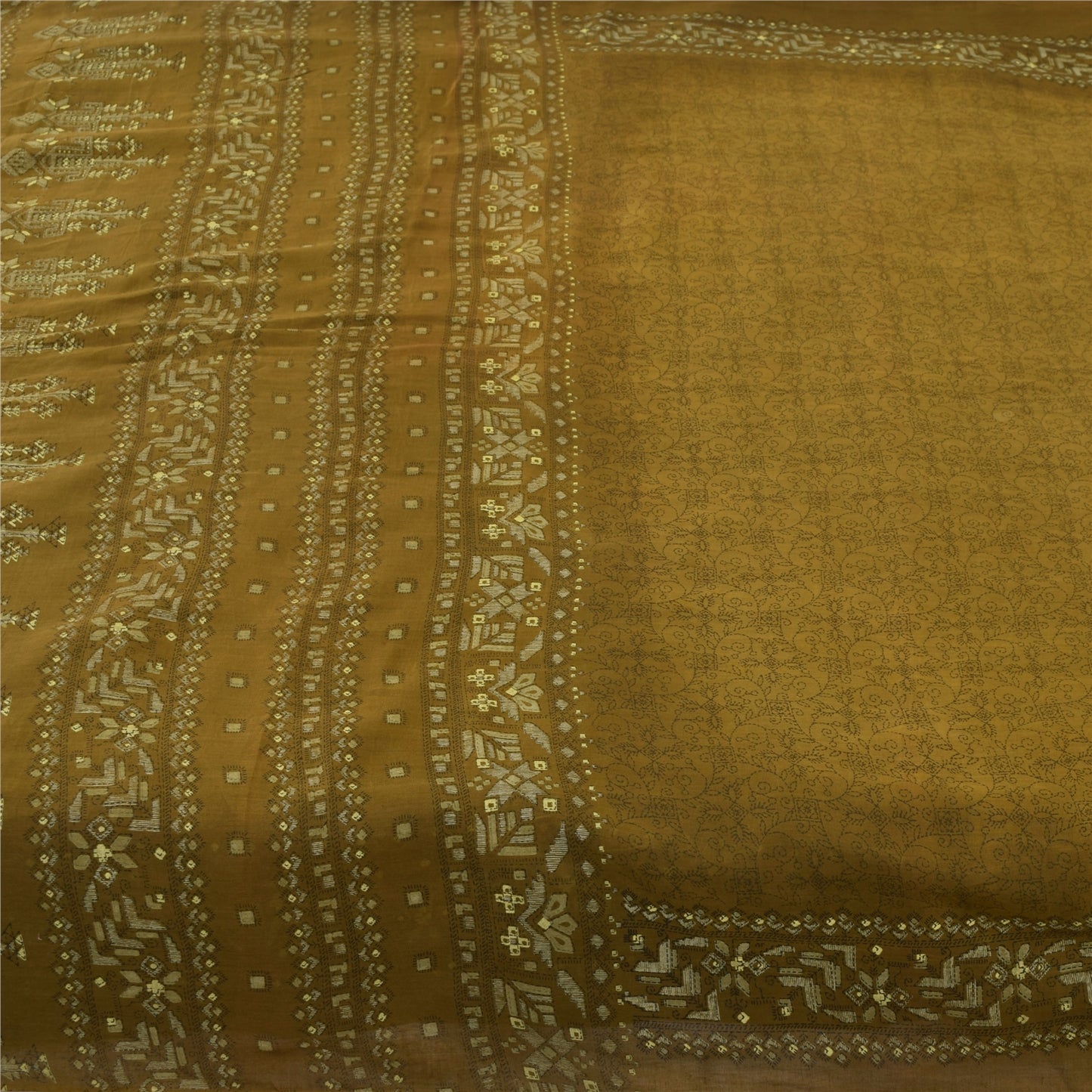 Sanskriti Vintage Sarees Heena Green Pure Cotton Printed Sari 5+yd Craft Fabric