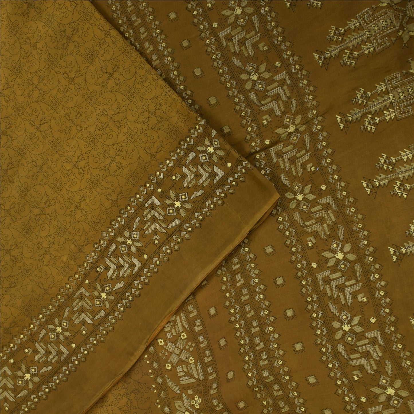 Sanskriti Vintage Sarees Heena Green Pure Cotton Printed Sari 5+yd Craft Fabric