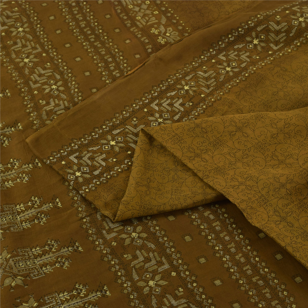 Sanskriti Vintage Sarees Heena Green Pure Cotton Printed Sari 5+yd Craft Fabric