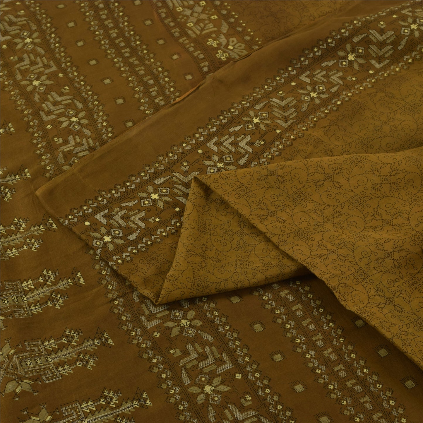 Sanskriti Vintage Sarees Heena Green Pure Cotton Printed Sari 5+yd Craft Fabric