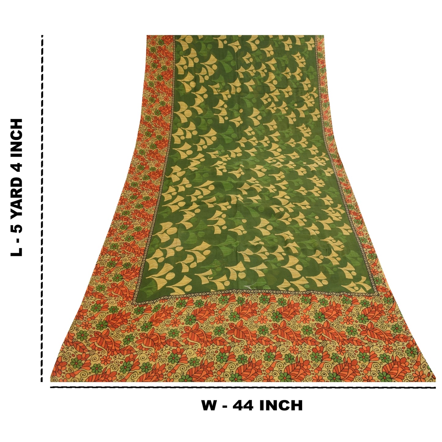 Sanskriti Vintage Sarees Grøn 100% Ren Bomuld Trykt Sari 5+ yard Håndværksstof