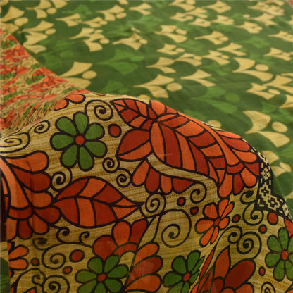 Sanskriti Vintage Sarees Grøn 100% Ren Bomuld Trykt Sari 5+ yard Håndværksstof
