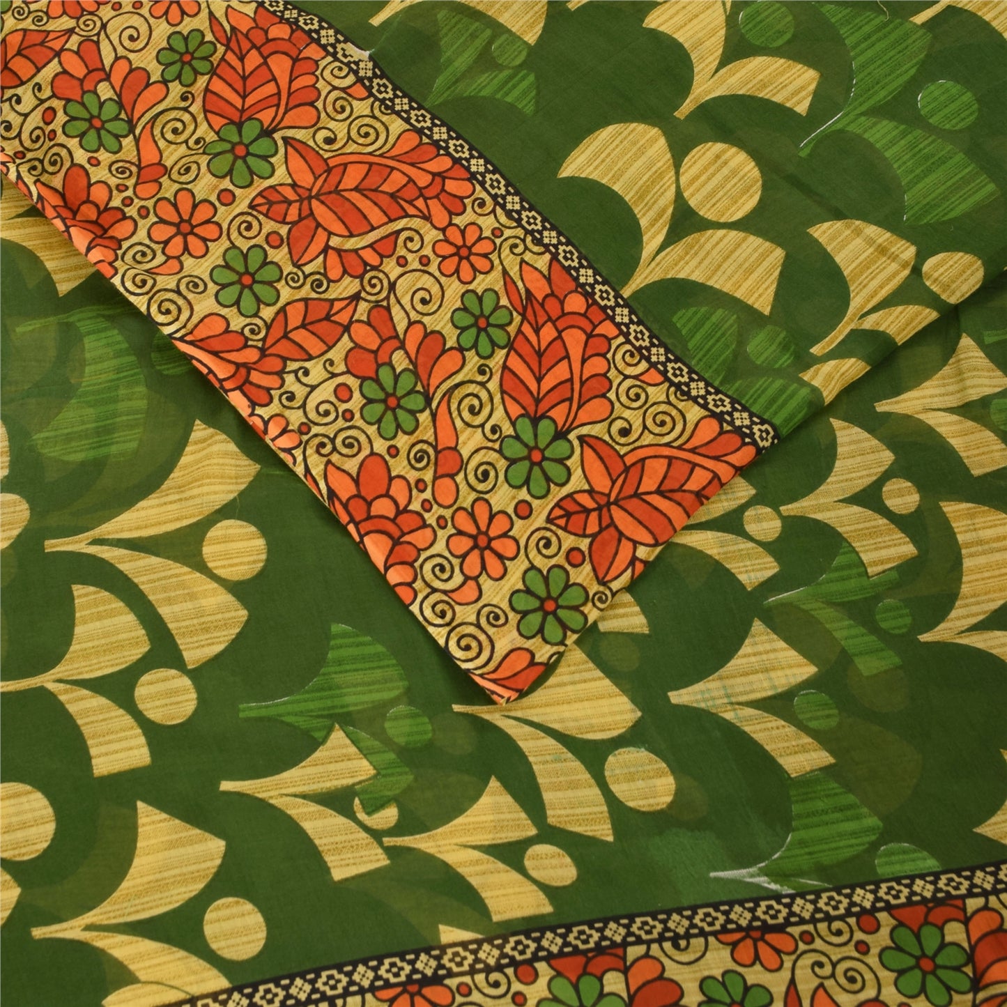 Sanskriti Vintage Sarees Grøn 100% Ren Bomuld Trykt Sari 5+ yard Håndværksstof