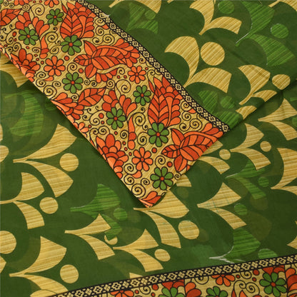 Sanskriti Vintage Sarees Grøn 100% Ren Bomuld Trykt Sari 5+ yard Håndværksstof