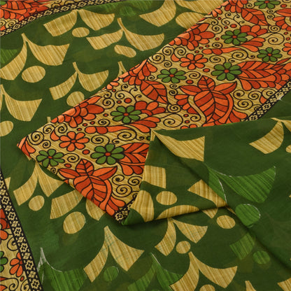 Sanskriti Vintage Sarees Grøn 100% Ren Bomuld Trykt Sari 5+ yard Håndværksstof