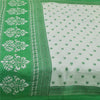 Sanskriti Vintage Sarees White & Green Pure Cotton Print Sari 5+yd Craft Fabric