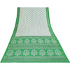 Sanskriti Vintage Sarees White & Green Pure Cotton Print Sari 5+yd Craft Fabric
