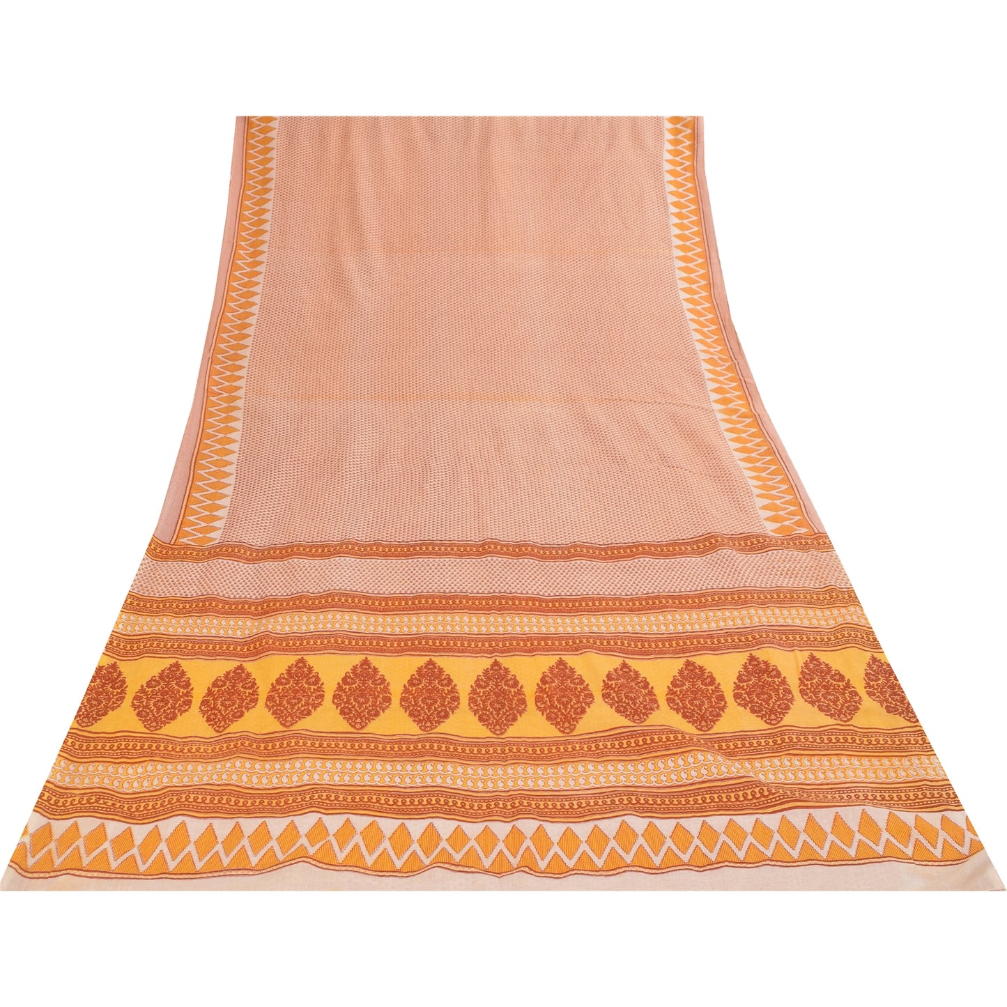 Sanskriti Vintage Sarees Ivory Pure Cotton Floral Printed Sari 5+yd Craft Fabric