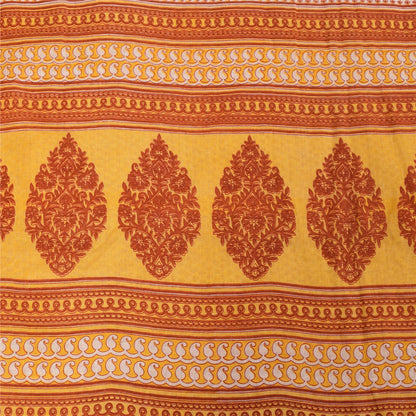 Sanskriti Vintage Sarees Ivory Pure Cotton Floral Printed Sari 5+yd Craft Fabric