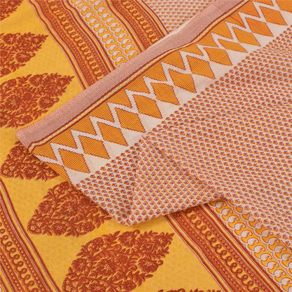 Sanskriti Vintage Sarees Ivory Pure Cotton Floral Printed Sari 5+yd Craft Fabric