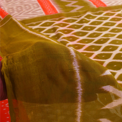 Sanskriti Vintage Sarees Multicolor Pure Cotton Ikat Printed Sari Craft Fabric