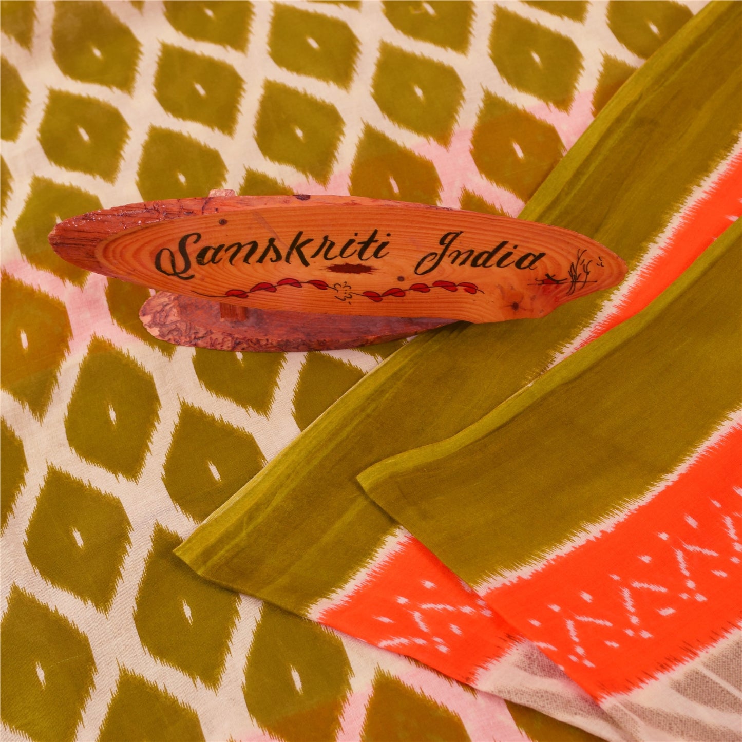 Sanskriti Vintage Sarees Multicolor Pure Cotton Ikat Printed Sari Craft Fabric