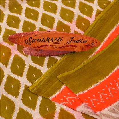 Sanskriti Vintage Sarees Multicolor Pure Cotton Ikat Printed Sari Craft Fabric