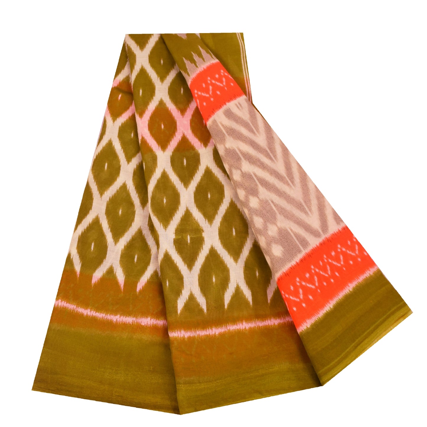 Sanskriti Vintage Sarees Multicolor Pure Cotton Ikat Printed Sari Craft Fabric