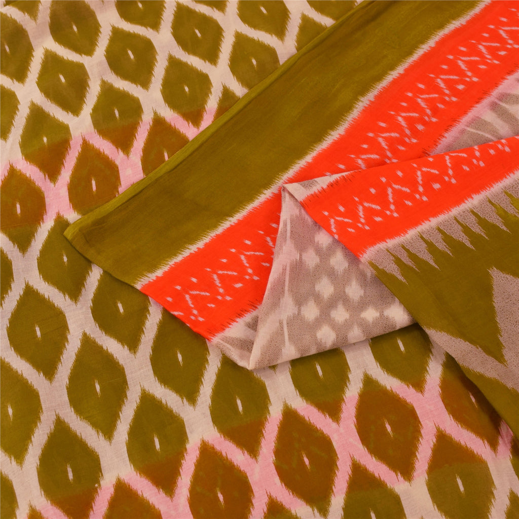 Sanskriti Vintage Sarees Multicolor Pure Cotton Ikat Printed Sari Craft Fabric