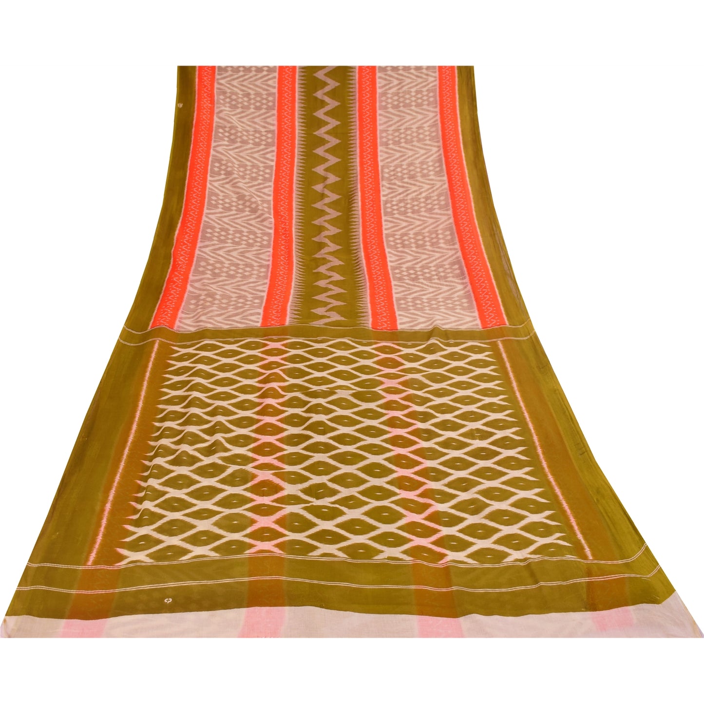 Sanskriti Vintage Sarees Multicolor Pure Cotton Ikat Printed Sari Craft Fabric