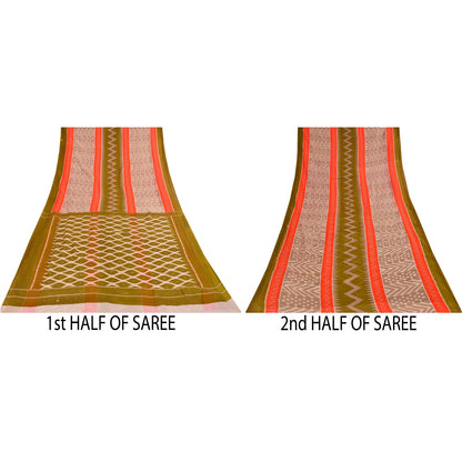 Sanskriti Vintage Sarees Multicolor Pure Cotton Ikat Printed Sari Craft Fabric