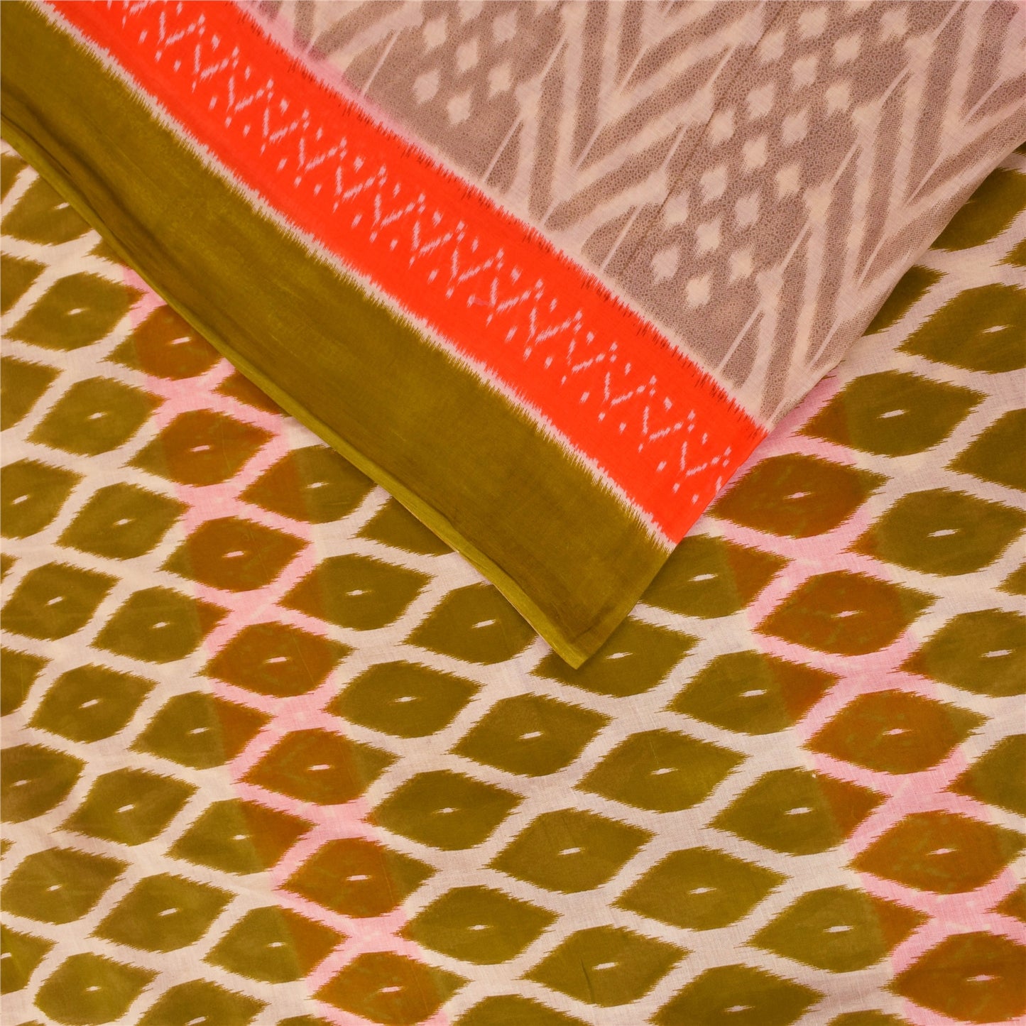 Sanskriti Vintage Sarees Multicolor Pure Cotton Ikat Printed Sari Craft Fabric