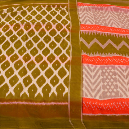 Sanskriti Vintage Sarees Multicolor Pure Cotton Ikat Printed Sari Craft Fabric