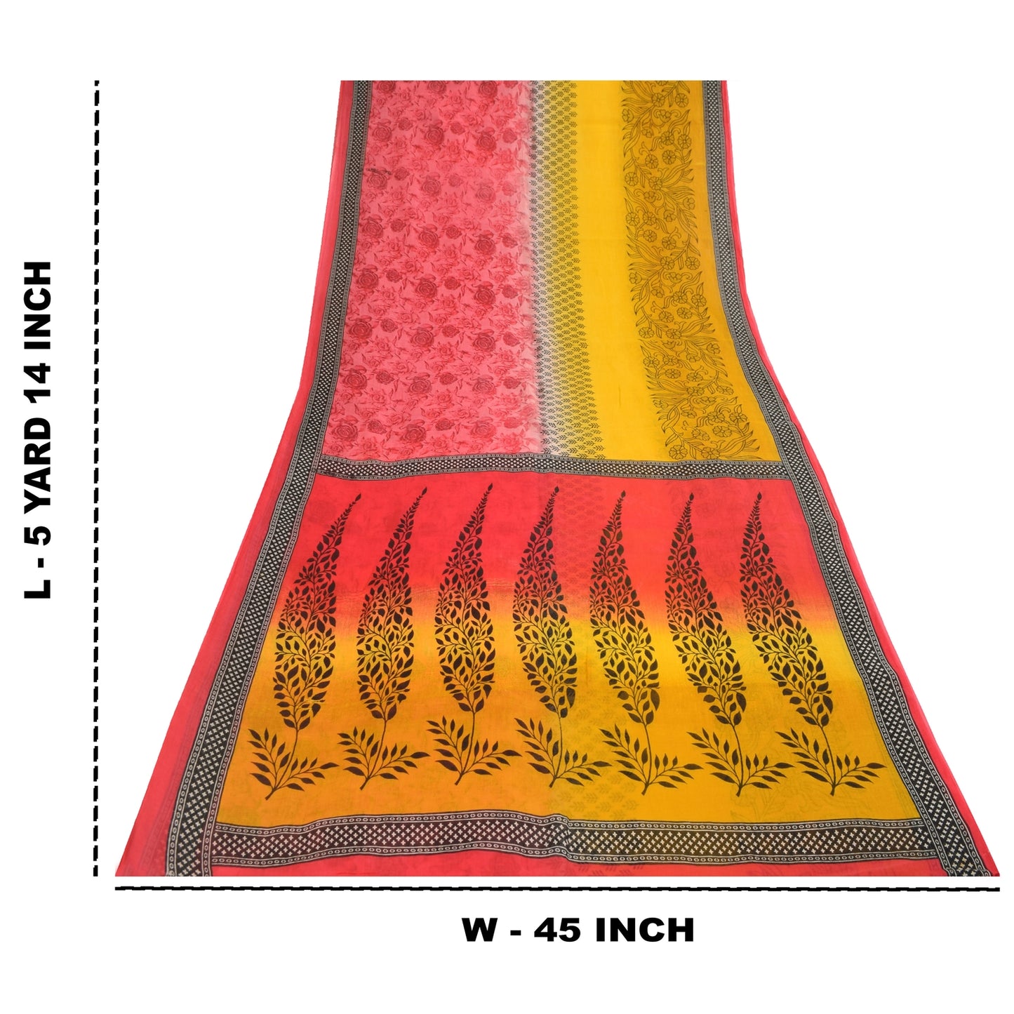 Sanskriti Vintage Sarees Red & Yellow Pure Cotton Printed Sari 5+yd Craft Fabric