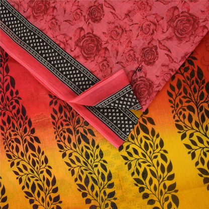 Sanskriti Vintage Sarees Red & Yellow Pure Cotton Printed Sari 5+yd Craft Fabric