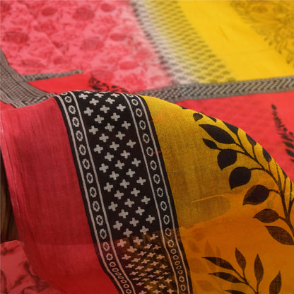 Sanskriti Vintage Sarees Red & Yellow Pure Cotton Printed Sari 5+yd Craft Fabric