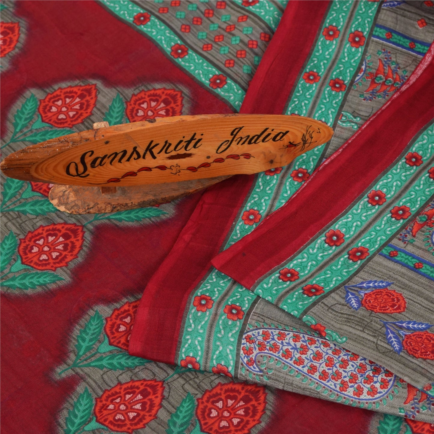 Sanskriti Vintage Sarees Indian Gray Pure Cotton Printed Sari 5+yd Craft Fabric