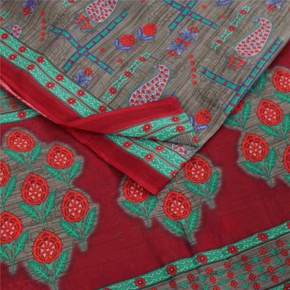 Sanskriti Vintage Sarees Indian Gray Pure Cotton Printed Sari 5+yd Craft Fabric