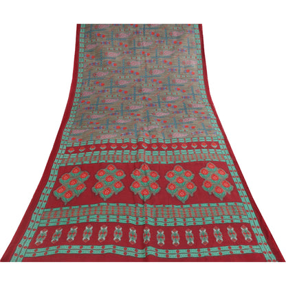 Sanskriti Vintage Sarees Indian Gray Pure Cotton Printed Sari 5+yd Craft Fabric