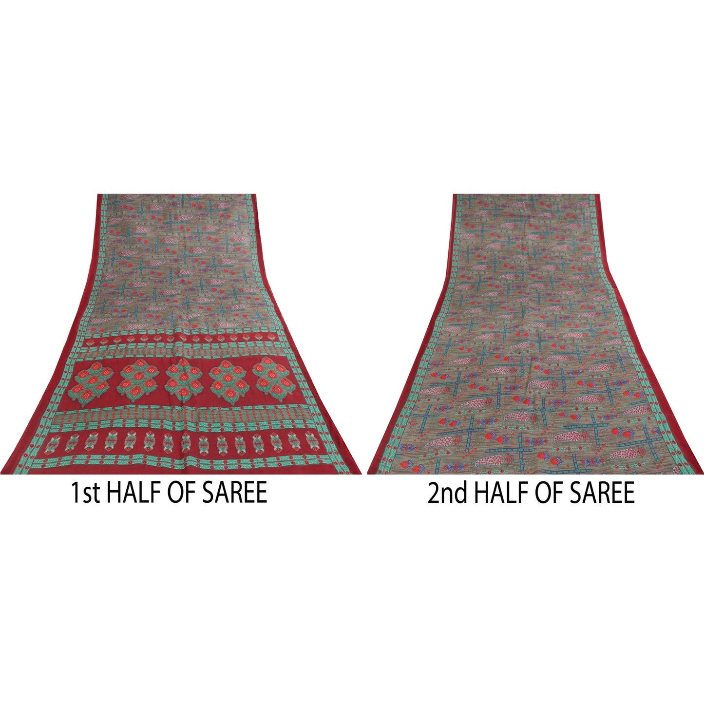 Sanskriti Vintage Sarees Indian Gray Pure Cotton Printed Sari 5+yd Craft Fabric