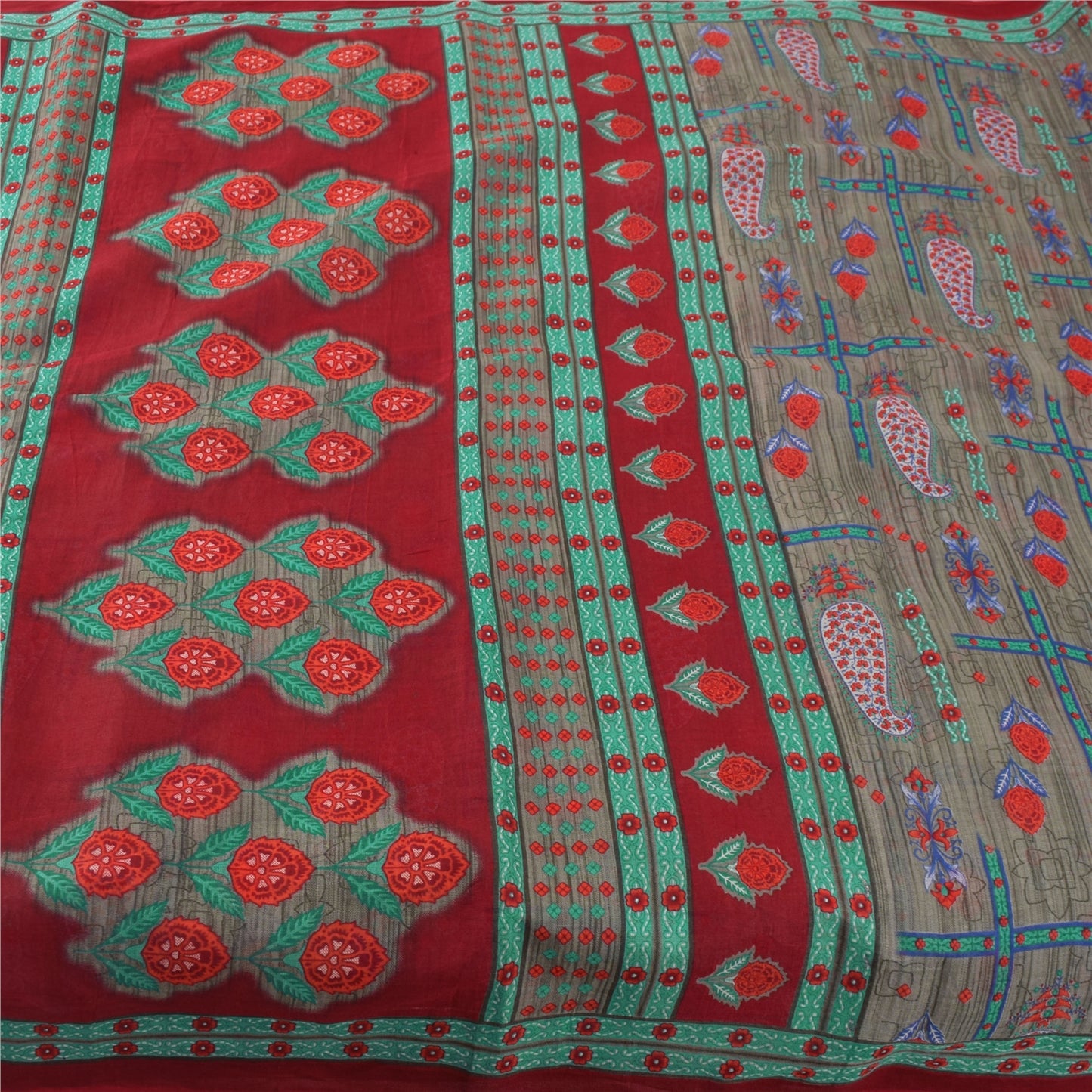 Sanskriti Vintage Sarees Indian Gray Pure Cotton Printed Sari 5+yd Craft Fabric