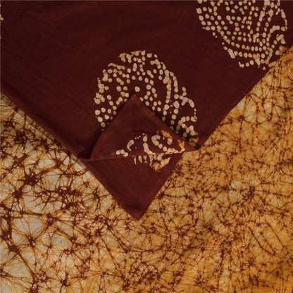Sanskriti Vintage Sarees Brown Batik Work Pure Cotton Sari 5+yd Craft Fabric