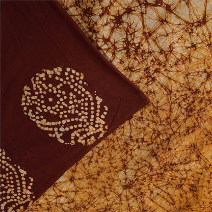 Sanskriti Vintage Sarees Brown Batik Work Pure Cotton Sari 5+yd Craft Fabric