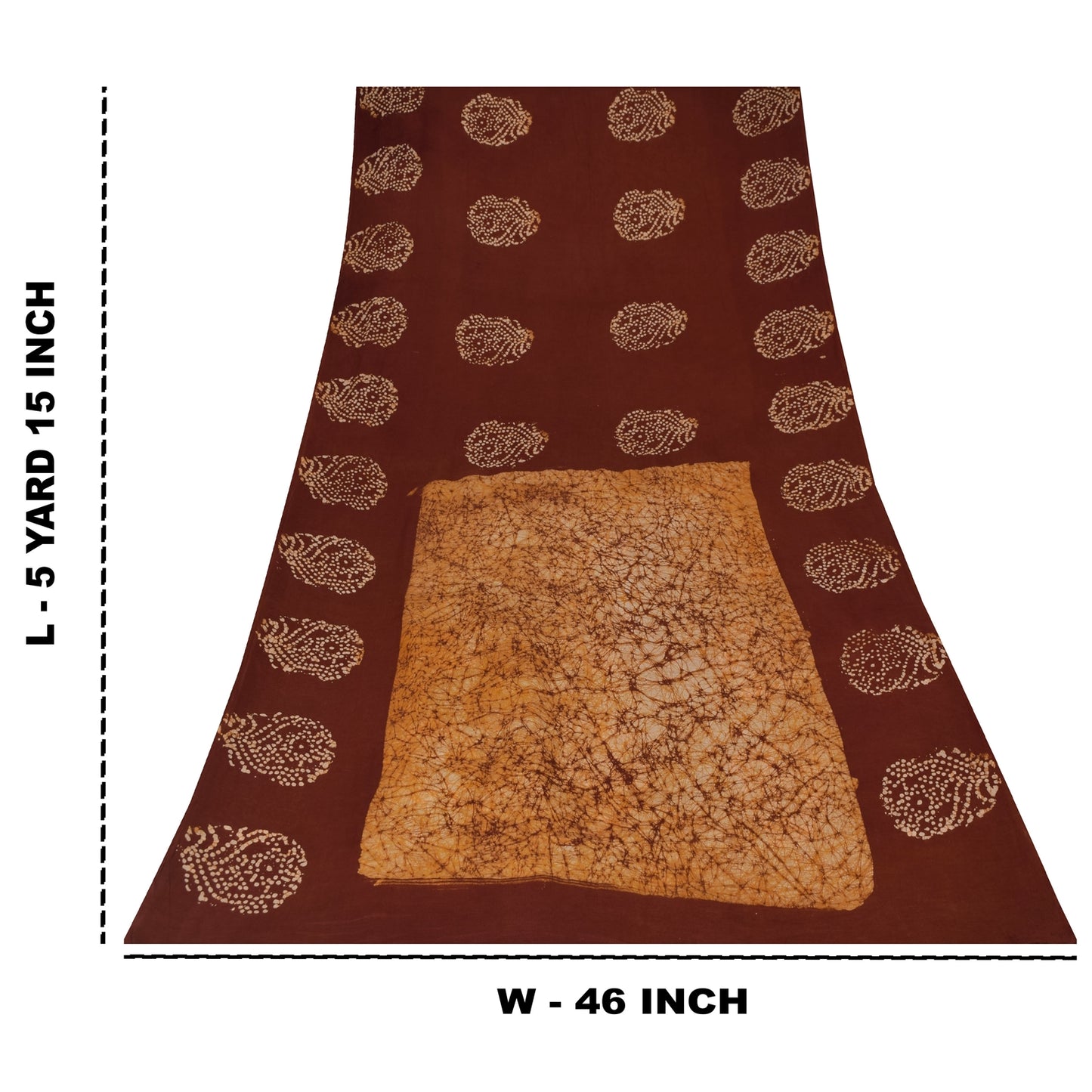 Sanskriti Vintage Sarees Brown Batik Work Pure Cotton Sari 5+yd Craft Fabric