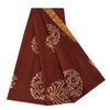 Sanskriti Vintage Sarees Brown Batik Work Pure Cotton Sari 5+yd Craft Fabric