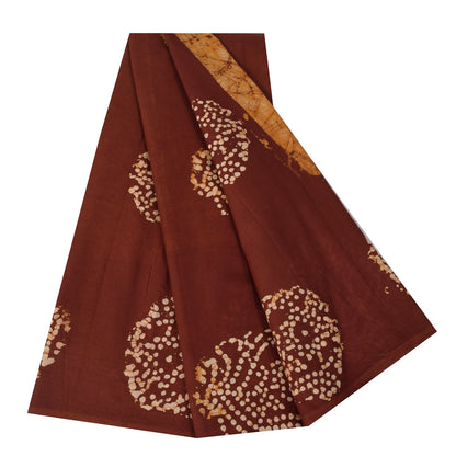 Sanskriti Vintage Sarees Brown Batik Work Pure Cotton Sari 5+yd Craft Fabric