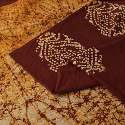 Sanskriti Vintage Sarees Brown Batik Work Pure Cotton Sari 5+yd Craft Fabric