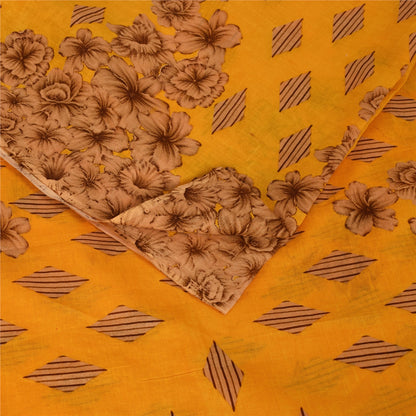 Sanskriti Vintage Sarees Indian Yellow Pure Cotton Print Sari 5+yd Craft Fabric
