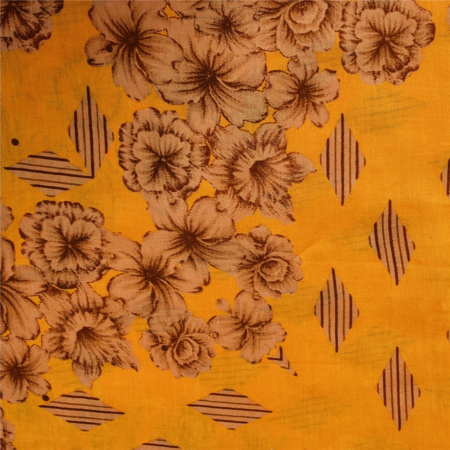 Sanskriti Vintage Sarees Indian Yellow Pure Cotton Print Sari 5+yd Craft Fabric