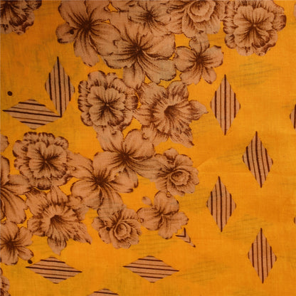 Sanskriti Vintage Sarees Indian Yellow Pure Cotton Print Sari 5+yd Craft Fabric