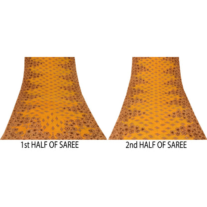 Sanskriti Vintage Sarees Indian Yellow Pure Cotton Print Sari 5+yd Craft Fabric