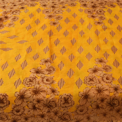 Sanskriti Vintage Sarees Indian Yellow Pure Cotton Print Sari 5+yd Craft Fabric