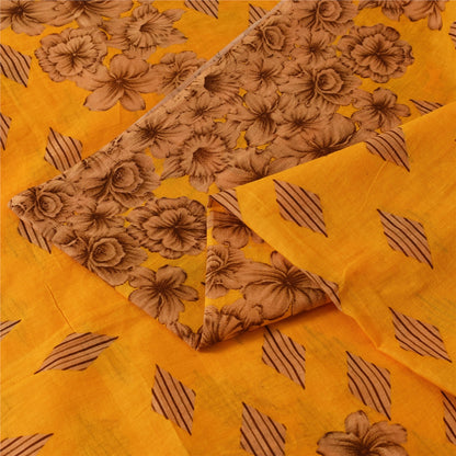 Sanskriti Vintage Sarees Indian Yellow Pure Cotton Print Sari 5+yd Craft Fabric