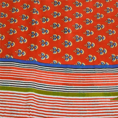Sanskriti Vintage Sarees Reddish Orange Pure Cotton Print Sari 5+yd Craft Fabric