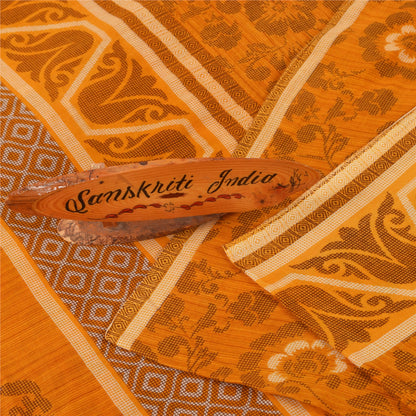 Sanskriti Vintage Sarees Indian Saffron Pure Cotton Print Sari 5+yd Craft Fabric