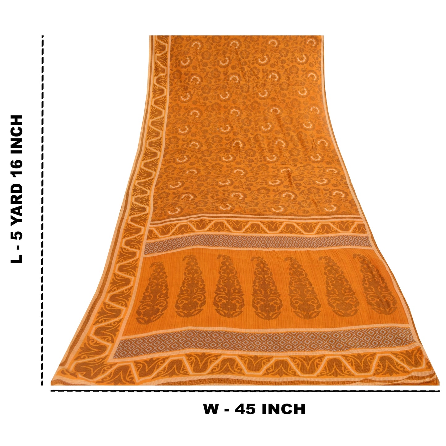 Sanskriti Vintage Sarees Indian Saffron Pure Cotton Print Sari 5+yd Craft Fabric