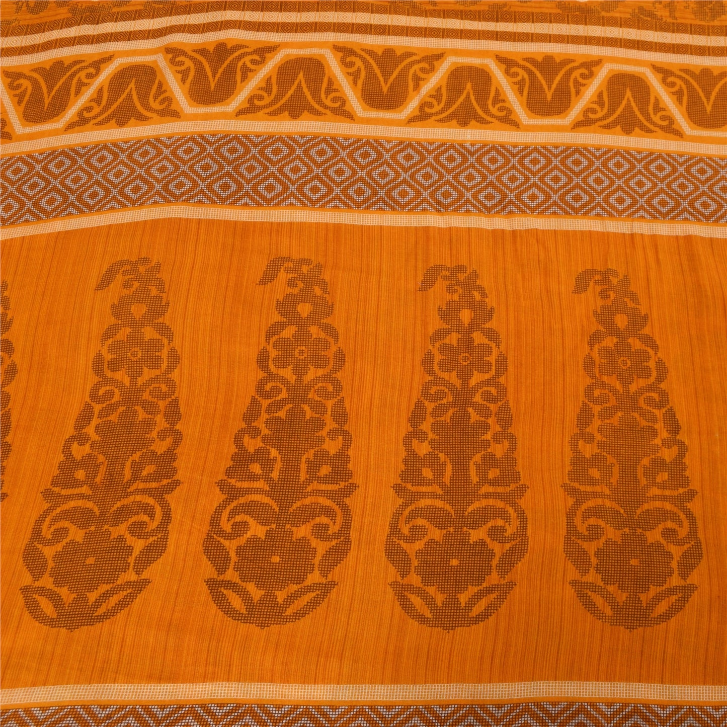 Sanskriti Vintage Sarees Indian Saffron Pure Cotton Print Sari 5+yd Craft Fabric