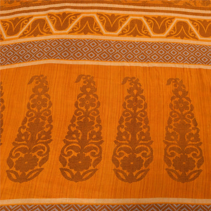 Sanskriti Vintage Sarees Indian Saffron Pure Cotton Print Sari 5+yd Craft Fabric